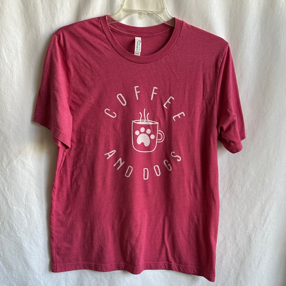 Bella Canvas pink “Coffee and Dogs” T-shirt, size XL